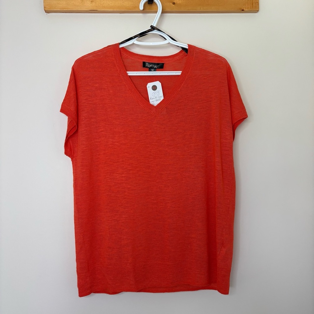 💛#373 Renaur Coral Linen Blend Textured Top